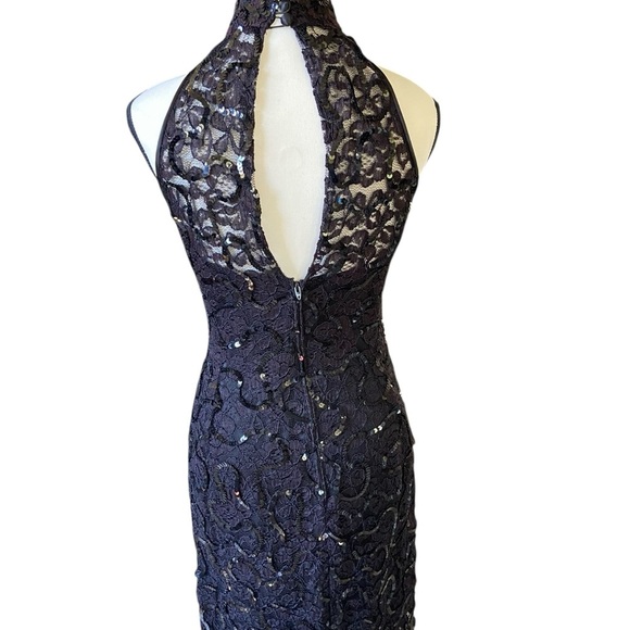 Lillie Rubin Vintage Black Lace Halter Dress Size 6 Black Sequins Cocktail Dance - Picture 8 of 16